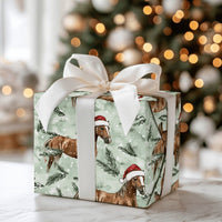 Equestrian Santa Hat Gift Wrap, Brown Horse Christmas Wrapping Paper, Watercolor Winter Horse Wrapping Paper, Green Holiday Horse Gift Wrap