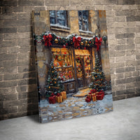 Impressionist Winter Street Canvas Art, Christmas Toy Shop Canvas Print, Festive Holiday Wall Art, Comfy Xmas Scene Canvas Decor, Winter Present