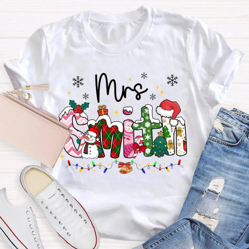 Custom Name Snowflake Holiday Shirt, Personalized Christmas Lights T-Shirt, Matching Family Xmas Graphic Tee, Holiday Season Present