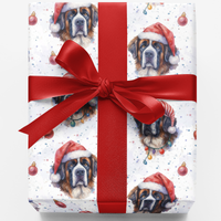 Watercolor Dog Santa Hat Gift Wrap, Saint Bernard Christmas Wrapping Paper, Festive Dog Holiday Wrapping Paper, Dog Lover Present Paper Roll