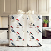 Coastal Christmas Gift Wrap, Santa Hat Seagull Wrapping Paper, Watercolor Beach Bird Present Paper, Nautical Holiday Gift Wrapping Paper