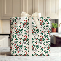 Candy Cane Holly Gift Wrap, Bulldog Mascot Christmas Wrapping Paper, Holiday Sports Fan Paper, Winter Mascot Gift Wrapping Paper Roll