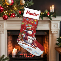 Custom Name Xmas Stocking, Personalized Snowman Christmas Stocking, Festive Holiday Lights Stocking, Winter Fireplace Decor, Christmas Present