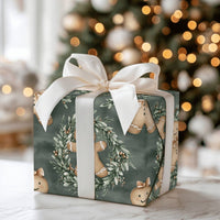 Watercolor Cookie Holiday Wrapping Paper, Gingerbread Girl Christmas Wrapping Paper, Winter Wreath Gift Wrap Roll, Adorable Festive Xmas Paper