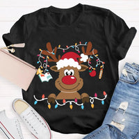 Festive Lights Elk Shirt, Christmas Elk T-Shirt, Holiday Reindeer Tee, Adorable Winter Graphic Tee, Xmas Holiday Apparel Present