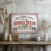 Custom Family Name North Pole Christmas Wall Art, Personalized Gingerbread Cookie Co. Canvas, Vintage Gingerbread Holiday Canvas Print