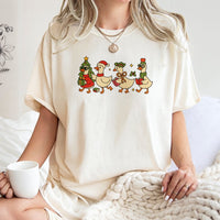 Adorable Holiday Goose Graphic Tee, Christmas Duck T-Shirt, Humorous Christmas Duck Wearing Santa Hat Shirt, Teacher Winter Holiday T-Shirt