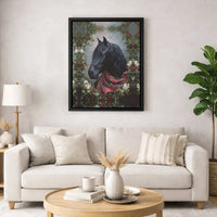 Christmas Equestrian Canvas Print, Black Horse Canvas Wall Art, Holiday Plaid Scarf Horse Canvas, Farmhouse Wall Decor, Horse Lover Present