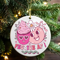 Kawaii Smiley Face Ceramic Ornament, Festive AF Christmas Ornament, Adorable Pink Aesthetic Tree Ornament, Preppy Holiday Keepsake Present
