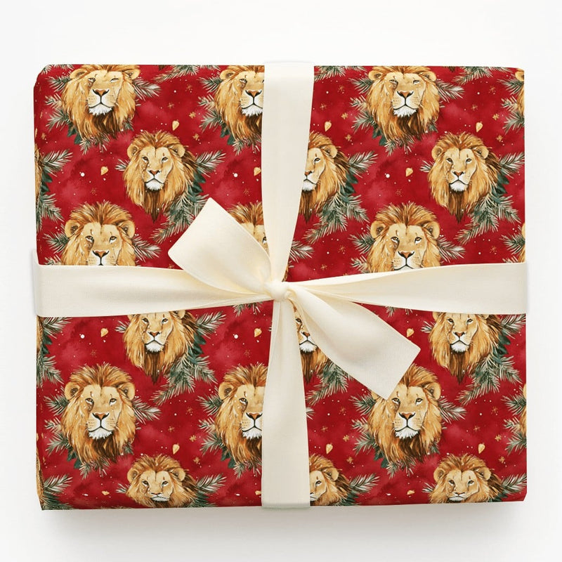 Festive Wildlife Lion Gift Wrap, Christmas Lion Wrapping Paper, Watercolor Animal Holiday Wrapping Paper, Winter Present Gift Wrapping Paper