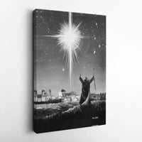 Nativity Shepherd Canvas Print, Star of Bethlehem Canvas Art, Black and White Christmas Canvas Wall Decor, Religious Christian Present Home