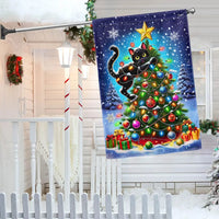 Humorous Holiday Kitten Yard Flag, Black Cat Christmas Tree Garden Flag, Double-Sided Cat Lover Garden Flag, Winter Xmas Lawn Decor