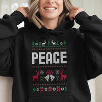 Festive Reindeer Snowflake Hooded Sweatshirt, Peace Ugly Christmas Hoodie, Retro Holiday Pattern Pullover, Matching Couple Xmas Present