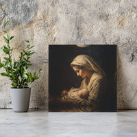 Renaissance Nativity Square Canvas Print, Virgin Mary and Baby Jesus Canvas Wall Art, Christian Christmas Canvas, Religious Faith Present