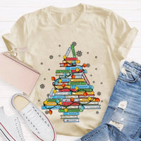 Bookish Holiday T-Shirt, Christmas Tree Books Shirt, Festive Reading Christmas Tee, Winter Book Lover Graphic Shirt, Christmas Reader Present