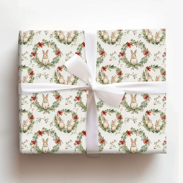 Festive Woodland Bunny Gift Wrap, Watercolor Bunny Christmas Wrapping Paper, Adorable Winter Rabbit Bunny Wrapping Paper, Hol