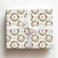 Festive Woodland Bunny Gift Wrap, Watercolor Bunny Christmas Wrapping Paper, Adorable Winter Rabbit Bunny Wrapping Paper, Holiday Gift Wrap