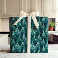 Dark Forest Woodland Gift Wrap, Watercolor Pine Tree Wrapping Paper, Christmas Tree Wrapping Paper, Rustic Winter Holiday Present Paper