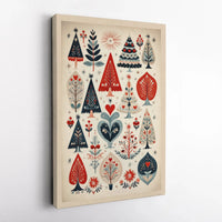 Vintage Folk Art Canvas Print, Scandinavian Christmas Tree Canvas Wall Art, Nordic Winter Holiday Canvas, Rustic Christmas Wall Art Decor