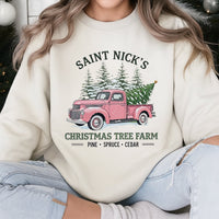 Vintage Pink Truck Sweatshirt, Saint Nicks Christmas Tree Farm Sweatshirt, Comfy Holiday Sweatshirt, Christmas Tree Farm Sweater, Xmas Present