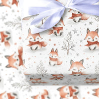 Watercolor Woodland Fox Gift Wrap, Winter Fox Wrapping Paper, Forest Animal Wrapping Paper, Adorable Holiday Gift Wrap, Christmas Present Roll