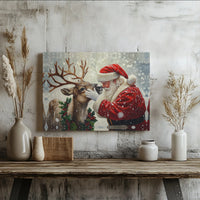 Snowy Christmas Canvas Wall Art, Santa and Reindeer Canvas Print, Holiday Season Canvas Decor, Festive Winter Wall Art, Xmas Home Decor Present