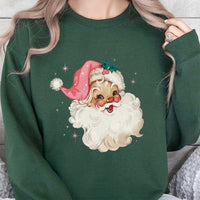 Retro Christmas Sweatshirt, Pink Santa Sweatshirt, Adorable Holiday Graphic Crewneck, Vintage Santa Xmas Pullover, Pink Santa Sweatshirt Present