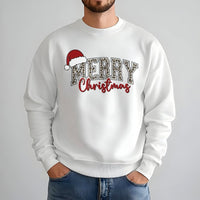 Varsity Santa Hat Shirt, Leopard Merry Christmas Sweatshirt, Retro Leopard Holiday Crewneck, Festive Xmas Sweater, Christmas Present for Her