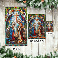 Stained Glass Holy Family Yard Flag, Nativity Scene Garden Flag, Double-Sided Christian Christmas Lawn Flag