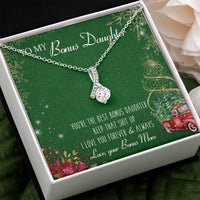 Stepdaughter CZ Ribbon Pendant, Bonus Daughter Ribbon Necklace, 14k White Gold Ribbon Necklace, Christmas Holiday Keepsake Jewelry Present