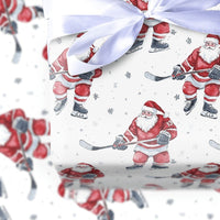 Christmas Sports Gift Wrap, Hockey Santa Wrapping Paper, Ice Hockey Player Santa Wrap, Holiday Gift Wrapping Paper, Xmas Present Wrap