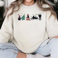 Adorable Holiday Kitties Sweater, Christmas Black Cat Sweatshirt, Humorous Xmas Cat Pullover, Retro Winter Cat Lover Crewneck, Holiday Present