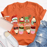 Custom Name Pencil Snowflake Shirt, Personalized Christmas T-Shirt, Teacher Holiday Graphic Tee, Custom Xmas T-Shirt, Holiday Season Present