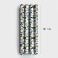 Watercolor Blue White Holiday Gift Wrap, Chinoiserie Christmas Tree Wrapping Paper, Elegant Festive Tree Wrapping Paper, Xmas Gift Wrap