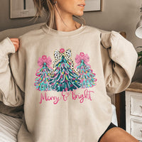 Merry and Bright Holiday Crewneck, Coquette Christmas Tree Bow Sweatshirt, Preppy Christmas Tree Sweater, Adorable Winter Graphic Pullover