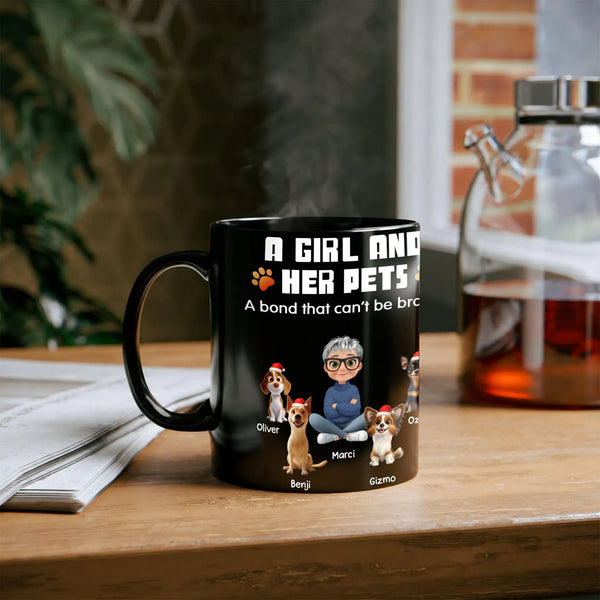 Adorable Dog Mom Ceramic Coffee Mug, A Girl and Her Pets Christmas Mug, Holiday Pet Lover Tea Cup, Xmas Cartoon Coffee Cup Pr