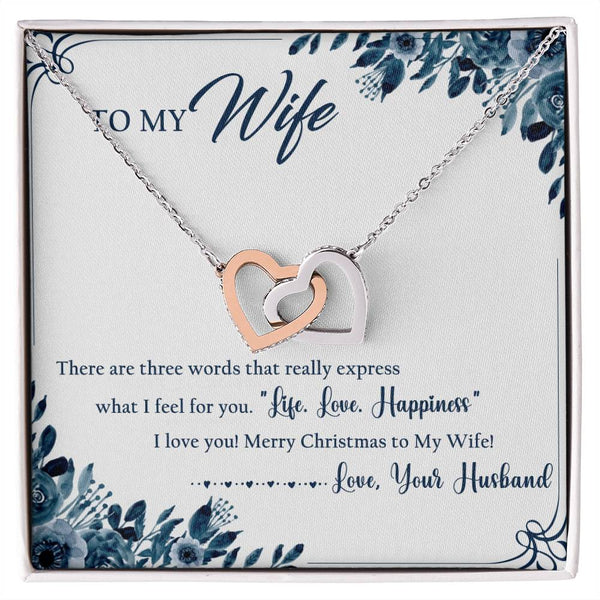 Rose Gold Two Hearts Pendant, Wife Interlocking Hearts Necklace, Cubic Zirconia Heart Necklace, Romantic Christmas Jewelry Pr