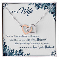 Rose Gold Two Hearts Pendant, Wife Interlocking Hearts Necklace, Cubic Zirconia Heart Necklace, Romantic Christmas Jewelry Present for Her