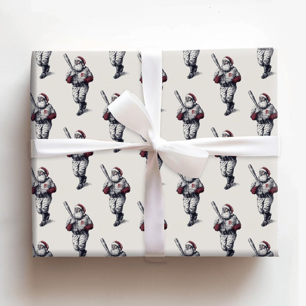 Vintage Sport Santa Gift Wrap, Baseball Santa Wrapping Paper, Sketch Santa Wrapping Paper, Retro Christmas Gift Wrap, Sports 