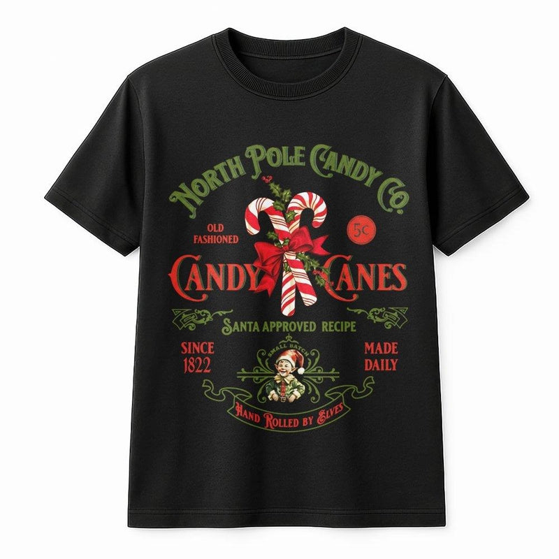 Retro Christmas Candy Cane Shirt, Vintage North Pole Candy Co T-Shirt, Festive Holiday Graphic Tee, Adorable Xmas Candy Lover T-Shirt Present