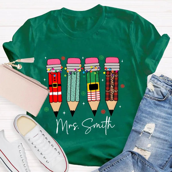 Custom Name Snowflakes Lights Graphic Tee, Personalized Christmas Shirt, Matching Family Holiday T-Shirt, Merry Christmas Sea