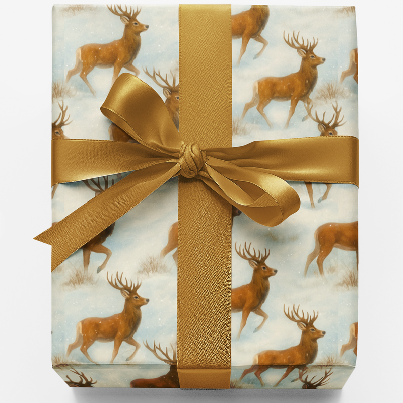 Winter Forest Gift Wrap, Reindeer Wrapping Paper, Wildlife Christmas Wrapping Paper, Holiday Deer Present Paper, Woodland Nature Gift Wrap