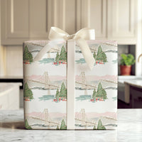 Watercolor Landmark Holiday Gift Wrap, San Francisco Bay Bridge Wrapping Paper, California Christmas Present Wrap, Festive Winter Paper