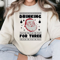 Humorous Pregnancy Announcement Crewneck, Drinking for Three Christmas Sweatshirt, Expecting Mom Sweater, Holiday Maternity Pullover, Xmas Present