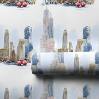 NYC Christmas Cityscape Gift Wrap, Snowy New York City Wrapping Paper, Watercolor Holiday Wrapping Paper, Winter City Gift Wrap Roll