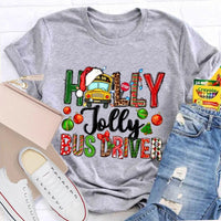 Festive Christmas Graphic Tee, Holly Jolly Bus Driver Shirt, Adorable School Bus Driver T-Shirt, Holiday Season Driver Shirt, Christmas Present