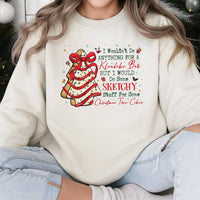 Humorous Coquette Aesthetic Holiday Sweater, Christmas Tree Cake Sweatshirt, Adorable Nostalgic Snack Crewneck, Festive Xmas Season Pullover