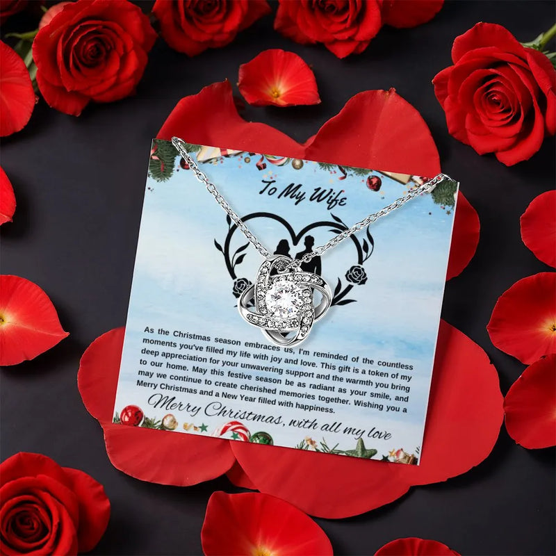 Rotating Rose Box Love Knot Pendant, Love Knot Necklace for Wife, CZ Crystal Knot Necklace, Romantic Christmas Present, Anniversary Jewelry