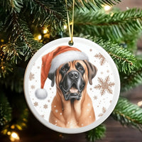 Santa Hat Bullmastiff Christmas Ornament, Bullmastiff Dog Ceramic Ornament, Adorable Pet Lover Holiday Decor, Festive Tree Keepsake Ornament