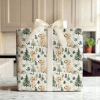 Snowy Pine Forest Dog Gift Wrap, Cockapoo Dog Christmas Wrapping Paper, Adorable Puppy Wrapping Paper, Winter Holiday Dog Lover Present Wrap